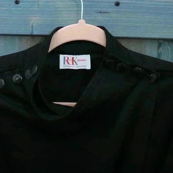 1970s Black Wrap Dress Coat Vintage Polyester Belted Size Medium - Picture 3 of 8